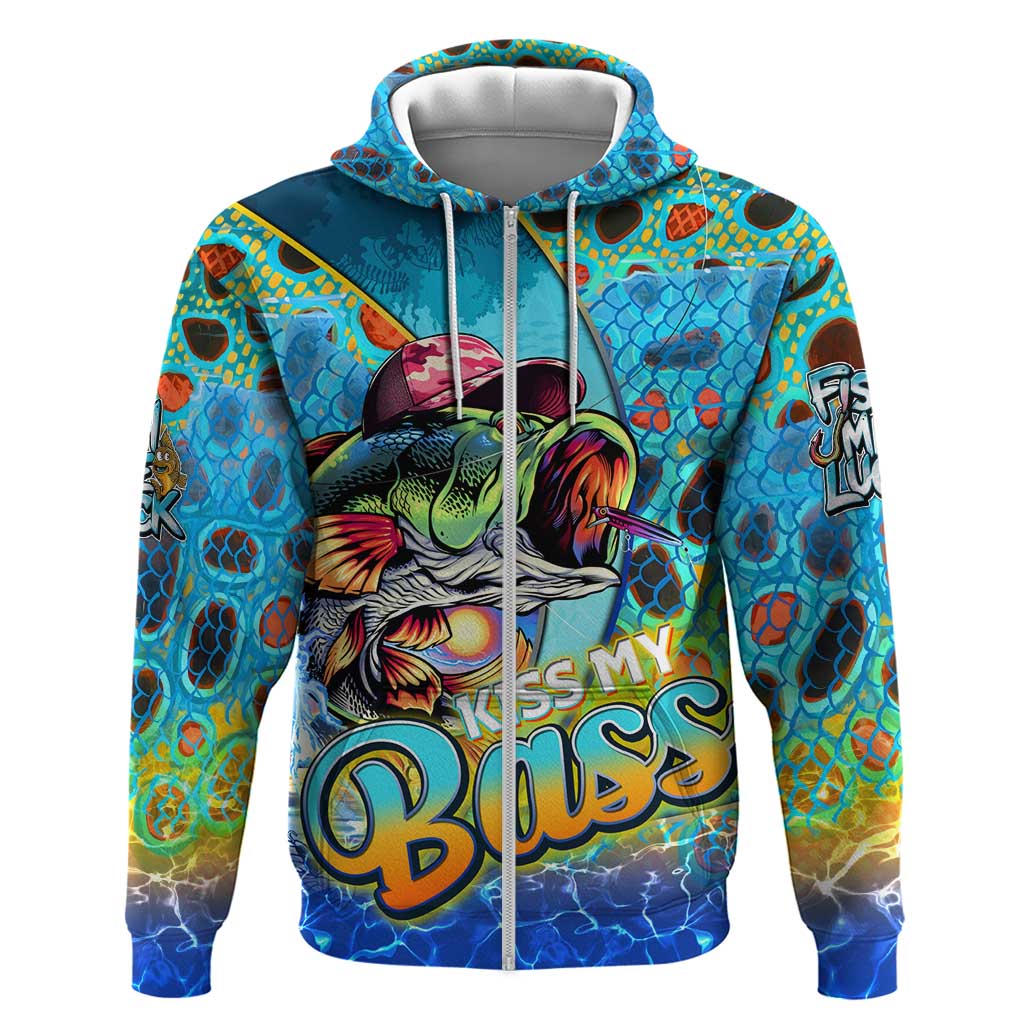 Personalized Kiss My Bass Fishing Hoodie Fish Me Luck - Wonder Print Shop