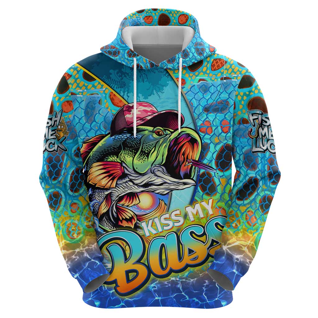 Personalized Kiss My Bass Fishing Hoodie Fish Me Luck - Wonder Print Shop