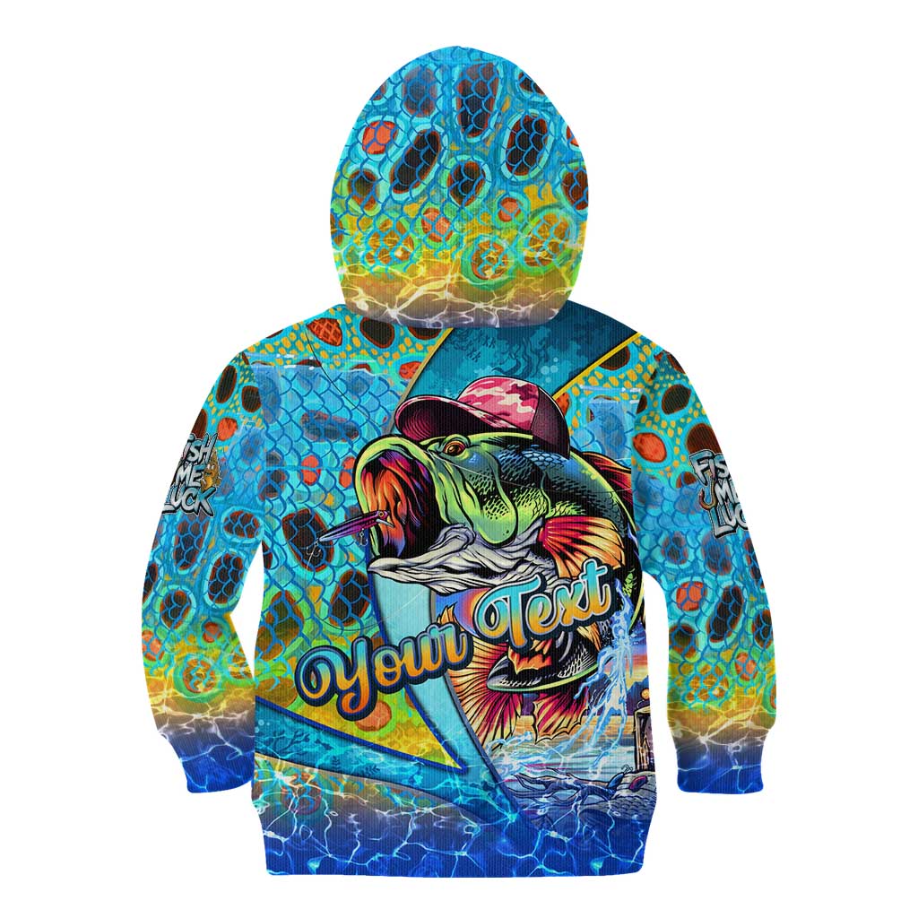 Personalized Kiss My Bass Fishing Kid Hoodie Fish Me Luck - Wonder Print Shop