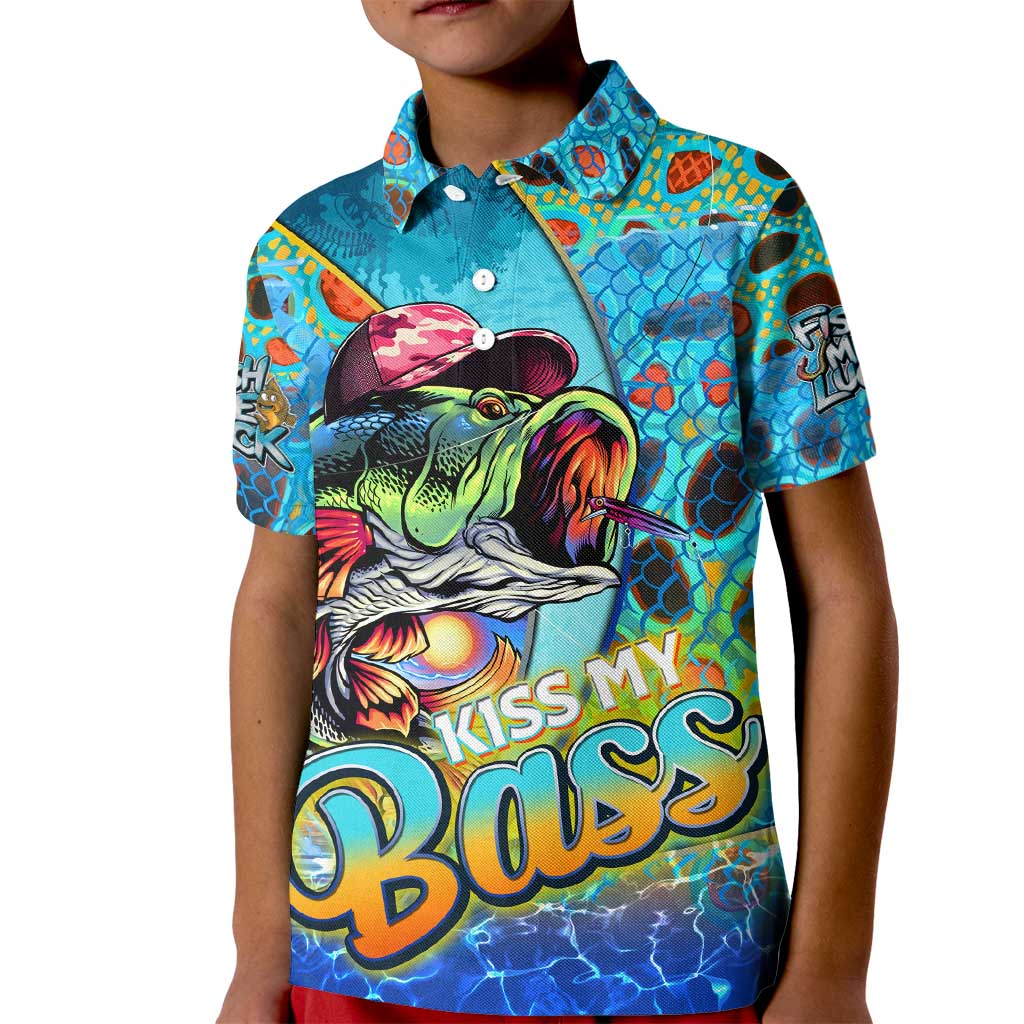 Personalized Kiss My Bass Fishing Kid Polo Shirt Fish Me Luck - Wonder Print Shop