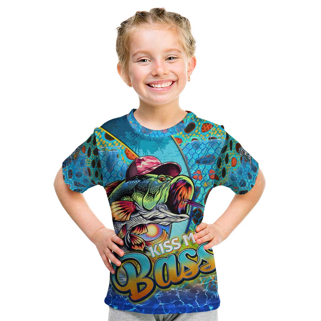 Personalized Kiss My Bass Fishing Kid T Shirt Fish Me Luck - Wonder Print Shop