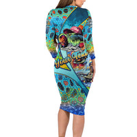 Personalized Kiss My Bass Fishing Long Sleeve Bodycon Dress Fish Me Luck - Wonder Print Shop