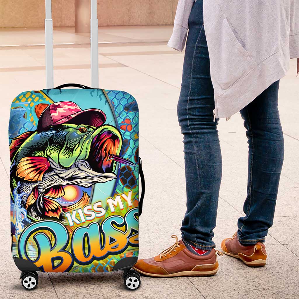 Kiss My Bass Fishing Luggage Cover Fish Me Luck - Wonder Print Shop