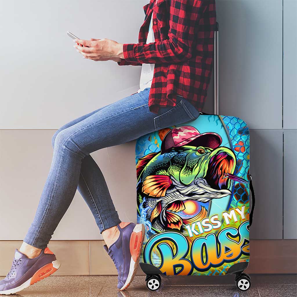 Kiss My Bass Fishing Luggage Cover Fish Me Luck - Wonder Print Shop