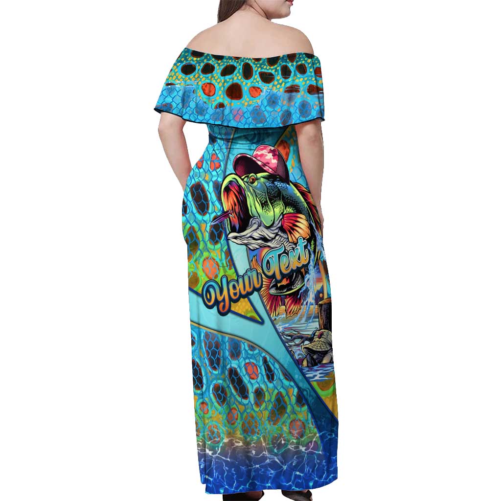 Personalized Kiss My Bass Fishing Off Shoulder Maxi Dress Fish Me Luck - Wonder Print Shop