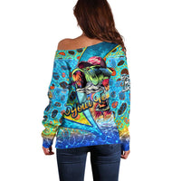 Personalized Kiss My Bass Fishing Off Shoulder Sweater Fish Me Luck - Wonder Print Shop