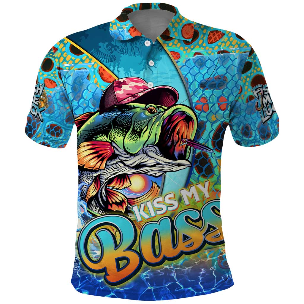 Personalized Kiss My Bass Fishing Polo Shirt Fish Me Luck - Wonder Print Shop