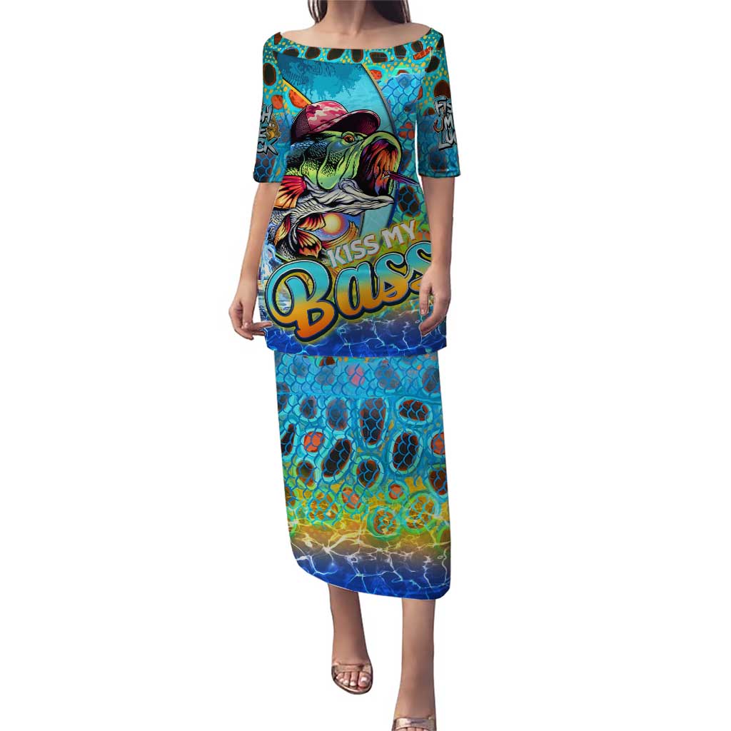 Personalized Kiss My Bass Fishing Puletasi Fish Me Luck - Wonder Print Shop