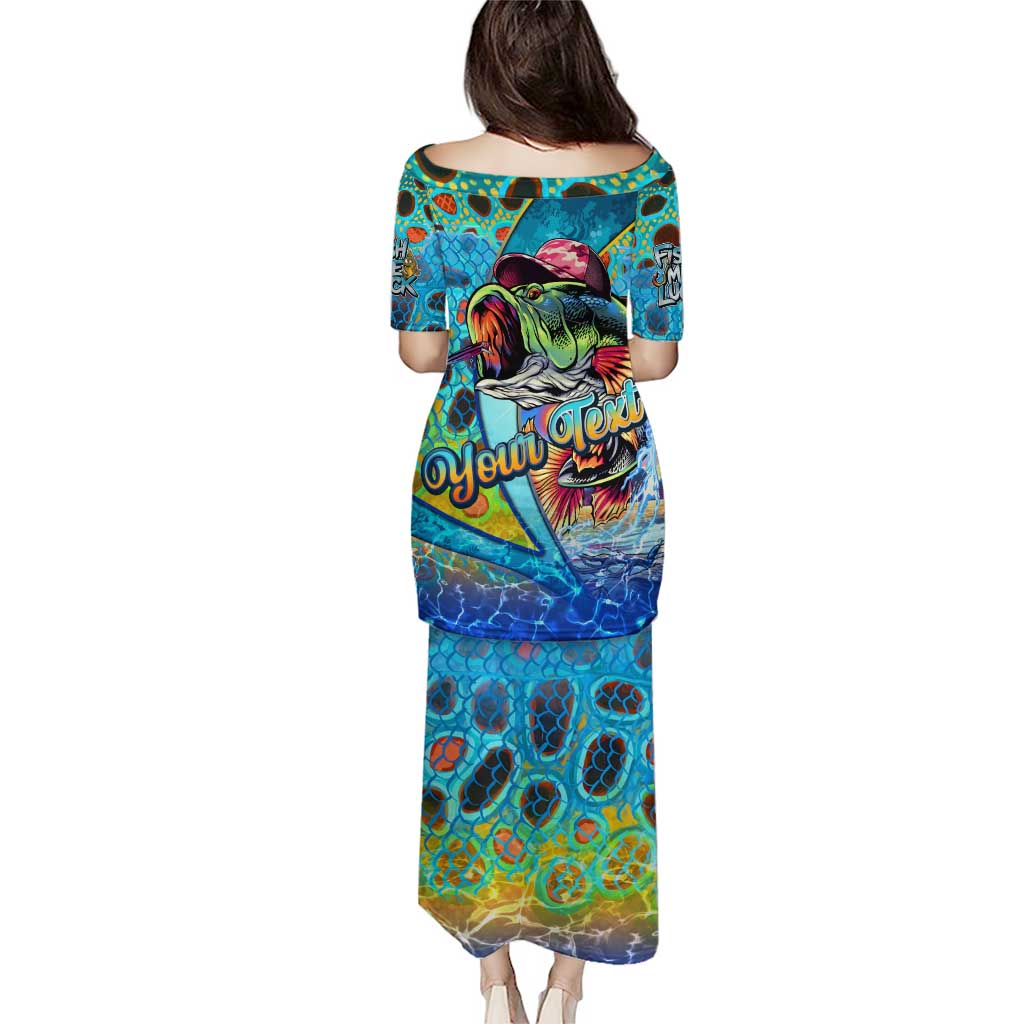 Personalized Kiss My Bass Fishing Puletasi Fish Me Luck - Wonder Print Shop