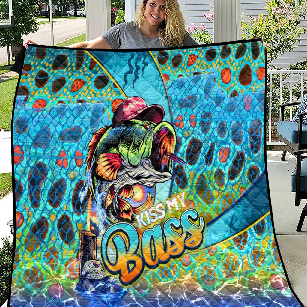 Kiss My Bass Fishing Quilt Fish Me Luck - Wonder Print Shop