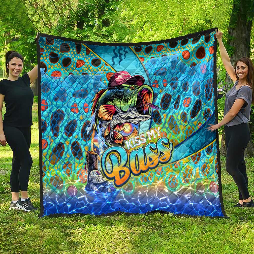Kiss My Bass Fishing Quilt Fish Me Luck - Wonder Print Shop