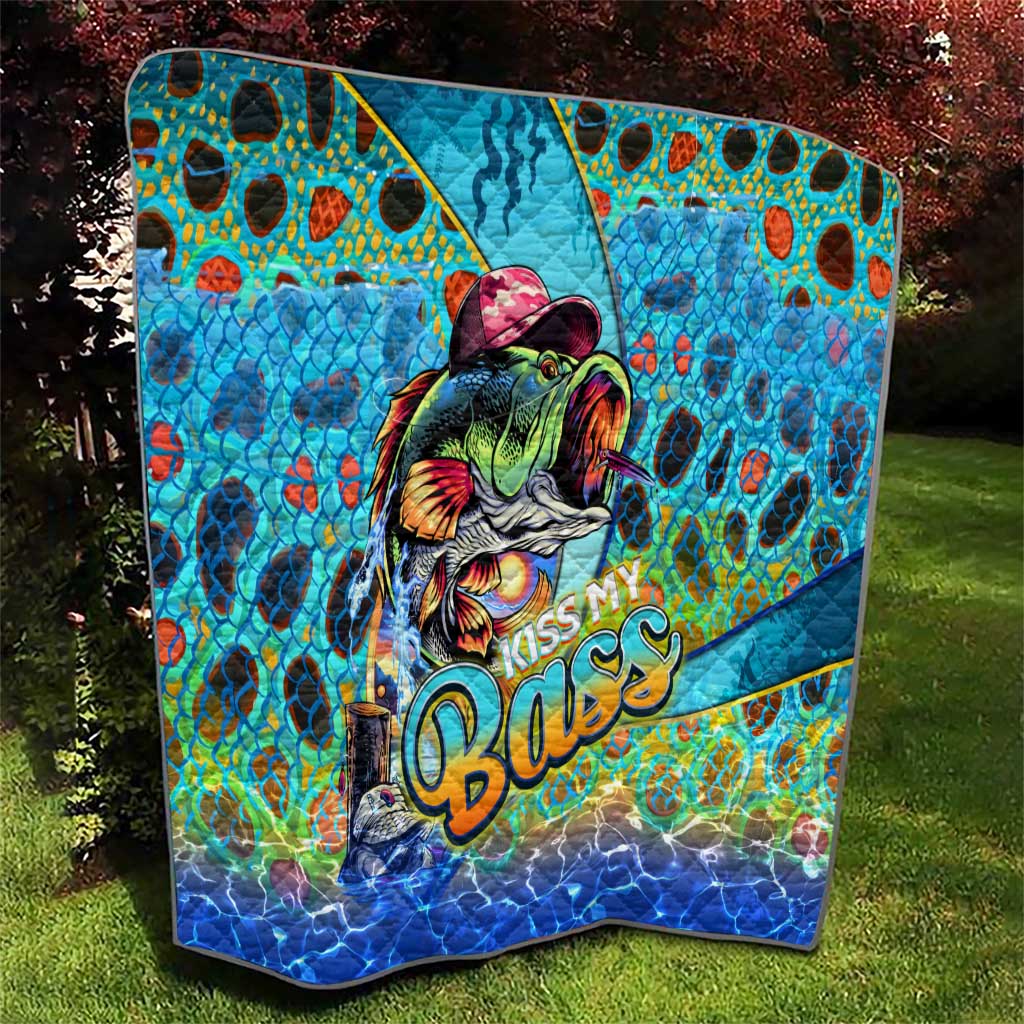 Kiss My Bass Fishing Quilt Fish Me Luck - Wonder Print Shop
