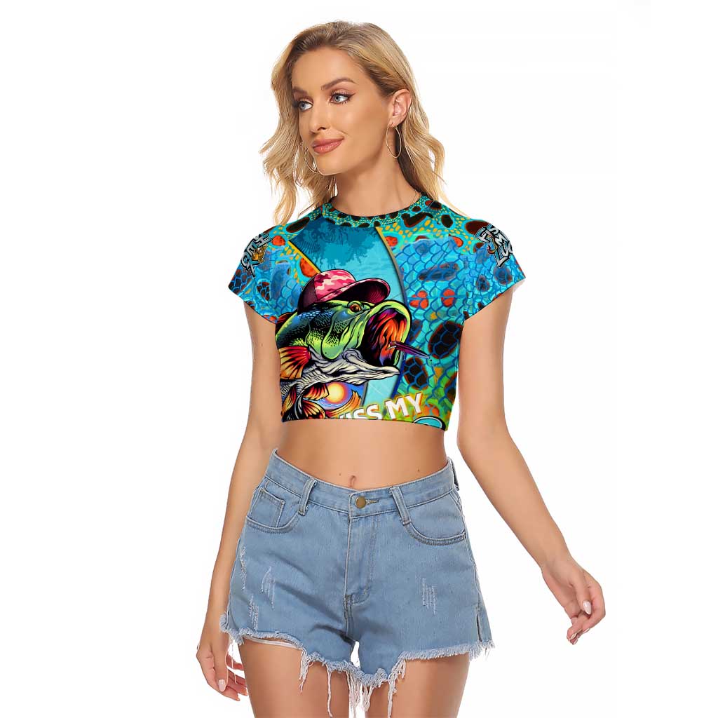 Personalized Kiss My Bass Fishing Raglan Cropped T Shirt Fish Me Luck - Wonder Print Shop