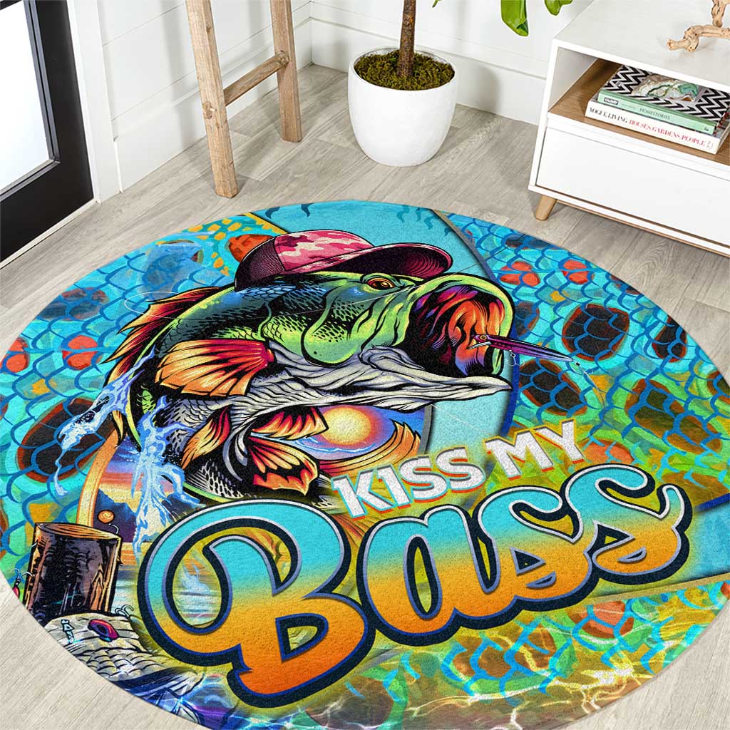 Kiss My Bass Fishing Round Carpet Fish Me Luck