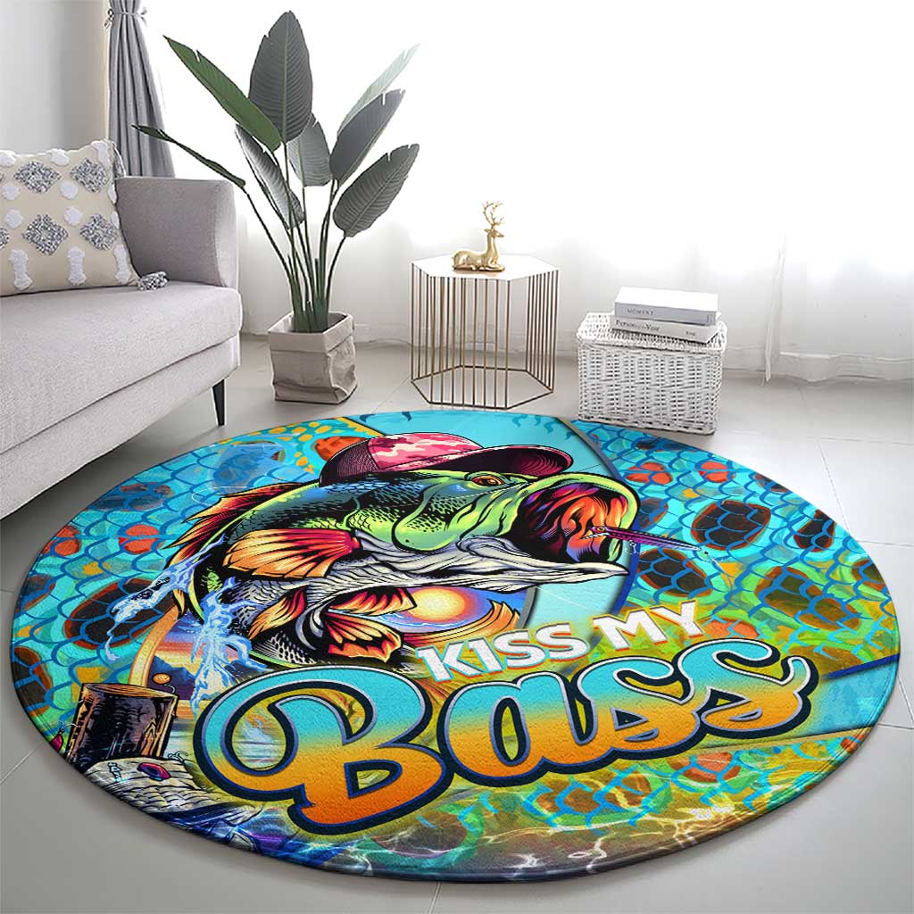 Kiss My Bass Fishing Round Carpet Fish Me Luck