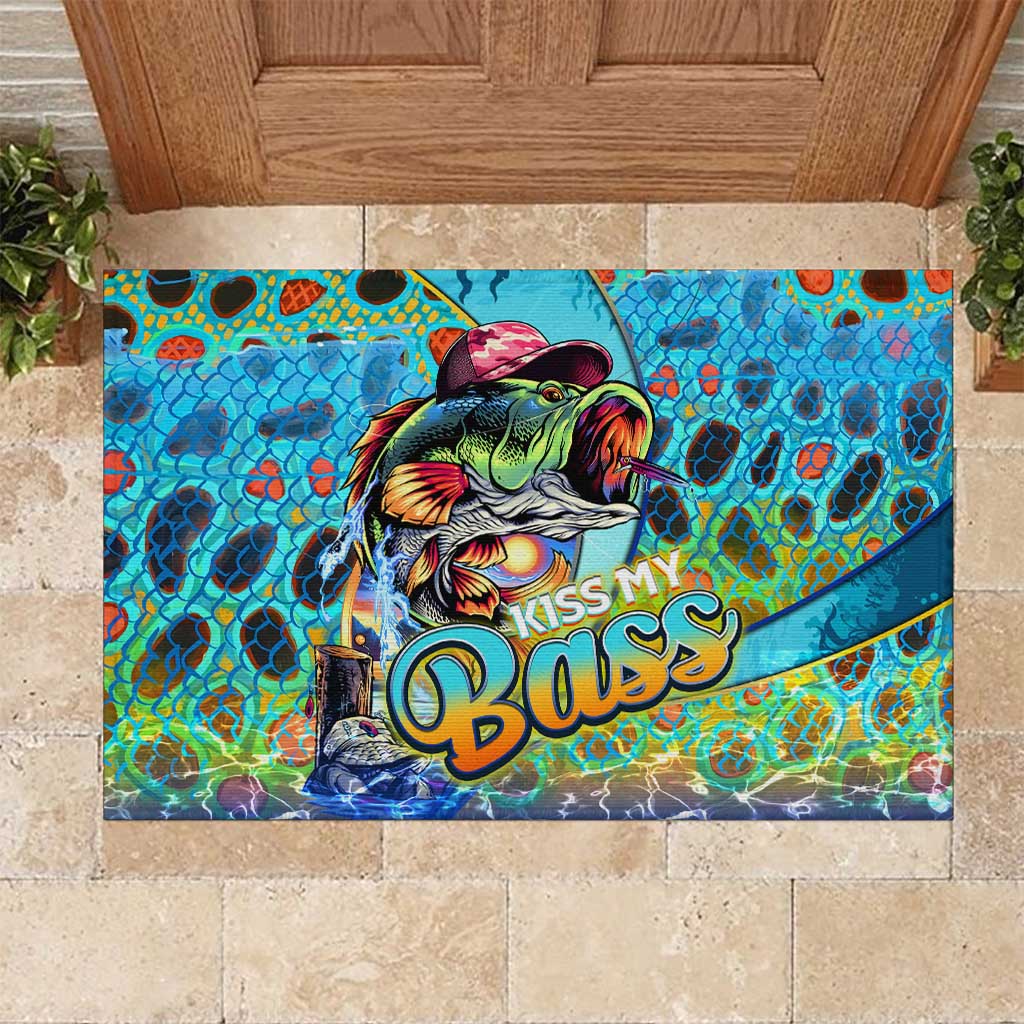 Kiss My Bass Fishing Rubber Doormat Fish Me Luck - Wonder Print Shop