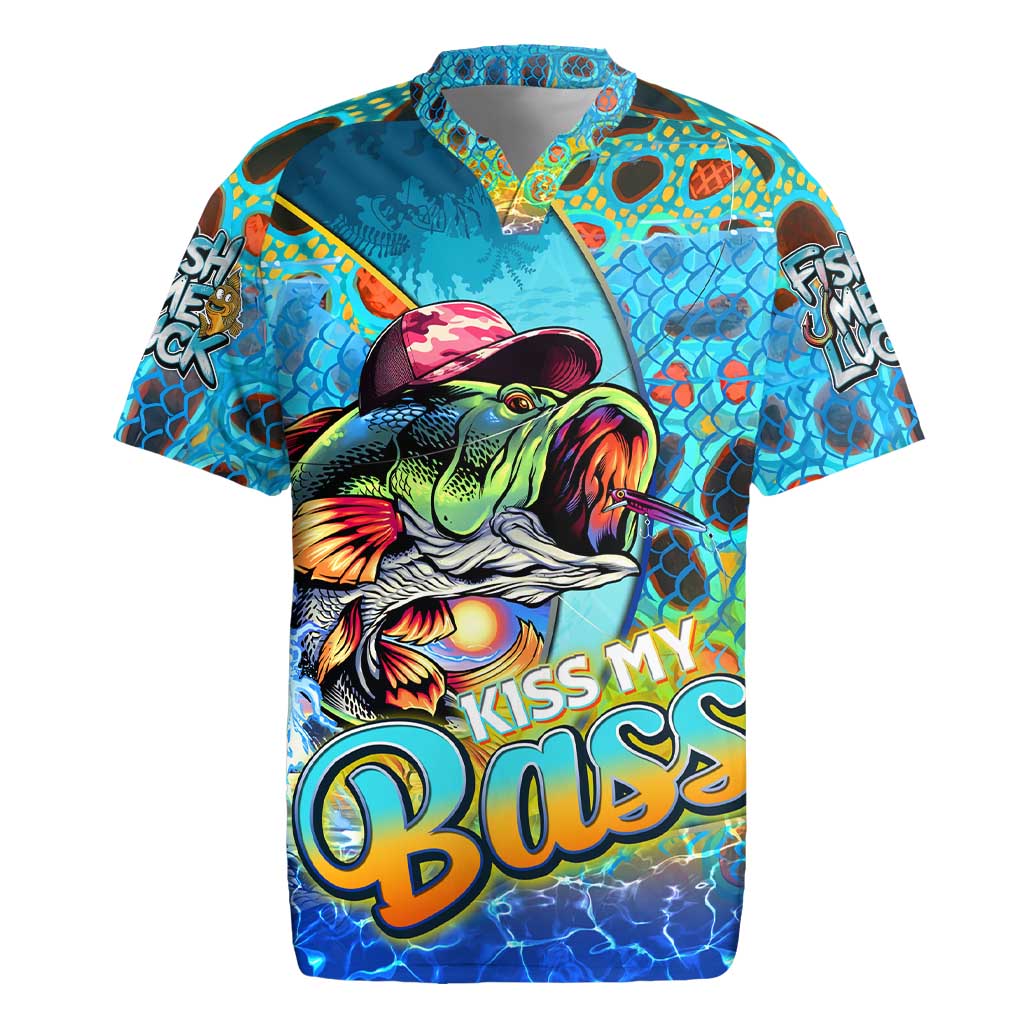 Personalized Kiss My Bass Fishing Rugby Jersey Fish Me Luck - Wonder Print Shop