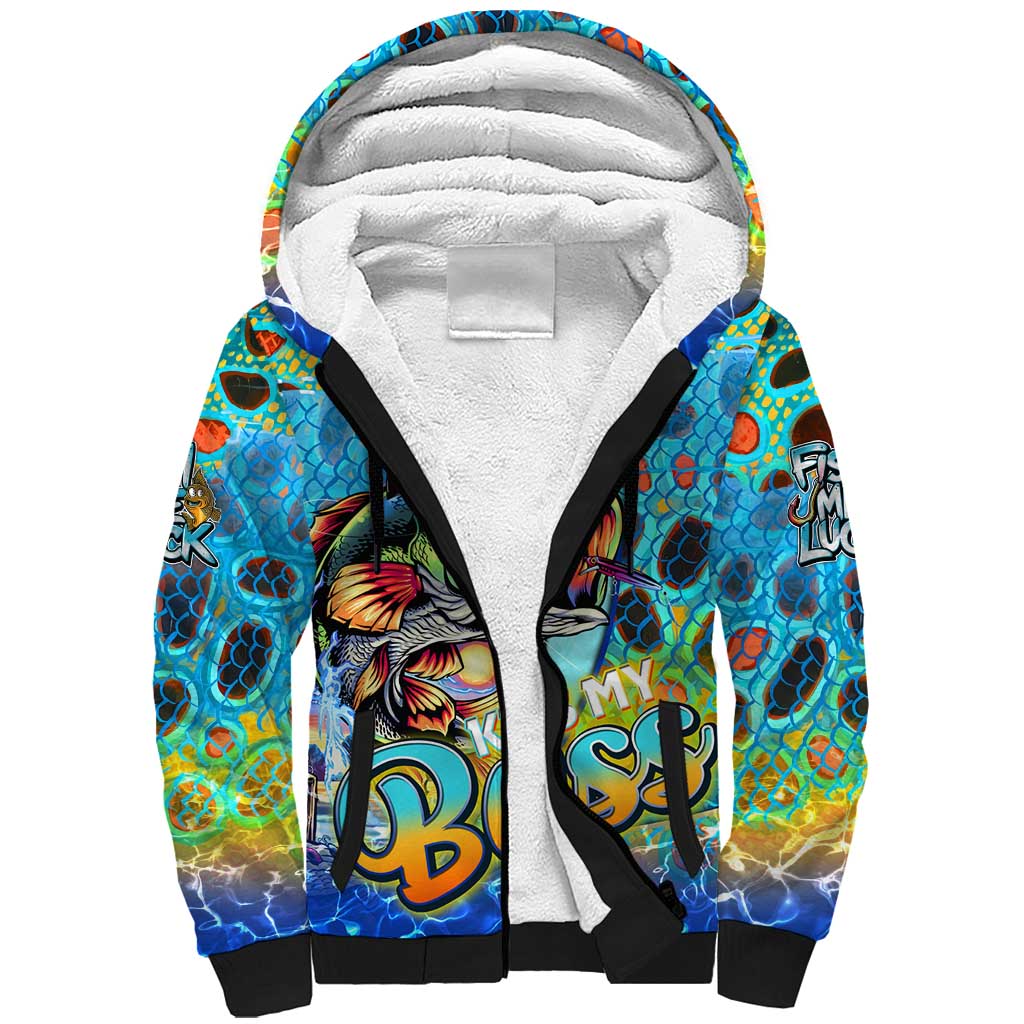 Personalized Kiss My Bass Fishing Sherpa Hoodie Fish Me Luck - Wonder Print Shop