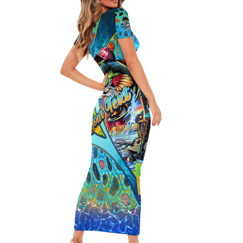 Personalized Kiss My Bass Fishing Short Sleeve Bodycon Dress Fish Me Luck - Wonder Print Shop