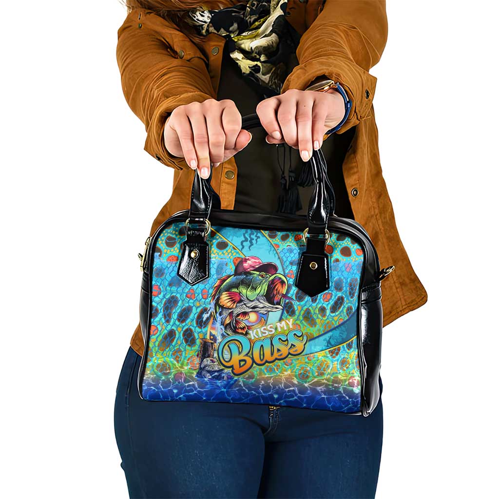 Kiss My Bass Fishing Shoulder Handbag Fish Me Luck