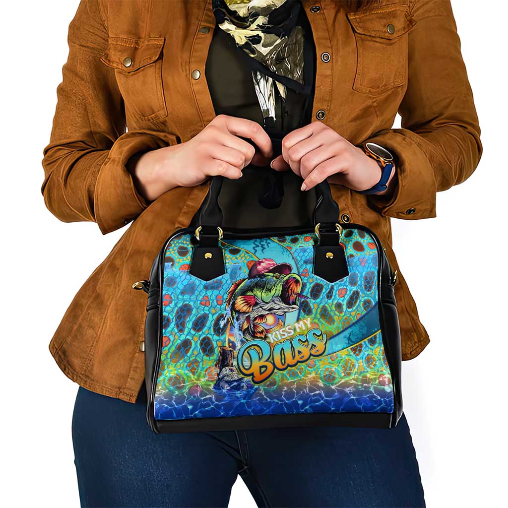 Kiss My Bass Fishing Shoulder Handbag Fish Me Luck