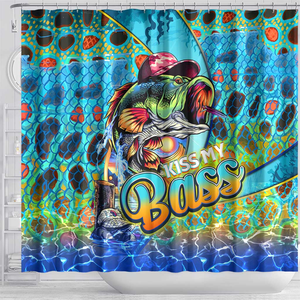 Kiss My Bass Fishing Shower Curtain Fish Me Luck