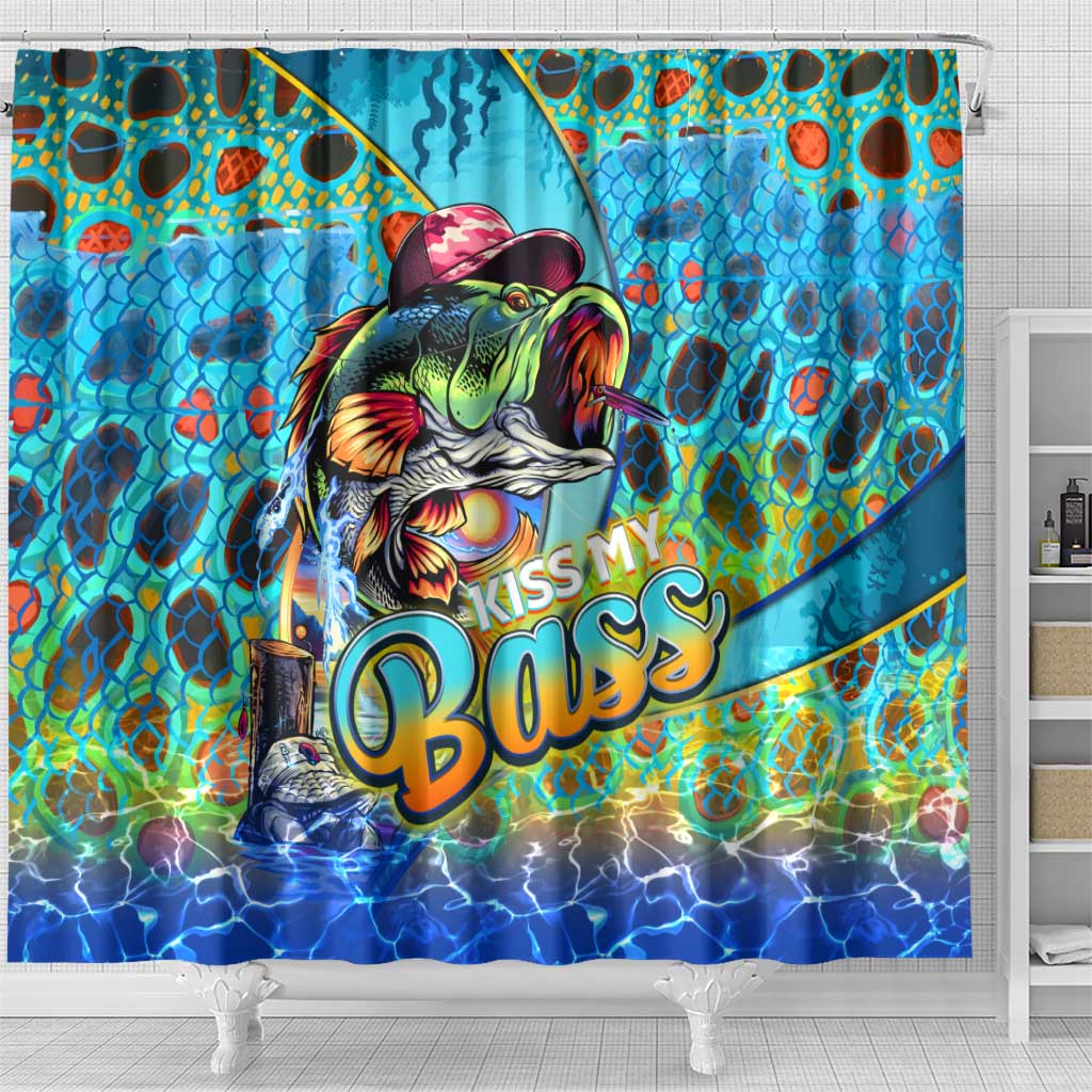 Kiss My Bass Fishing Shower Curtain Fish Me Luck
