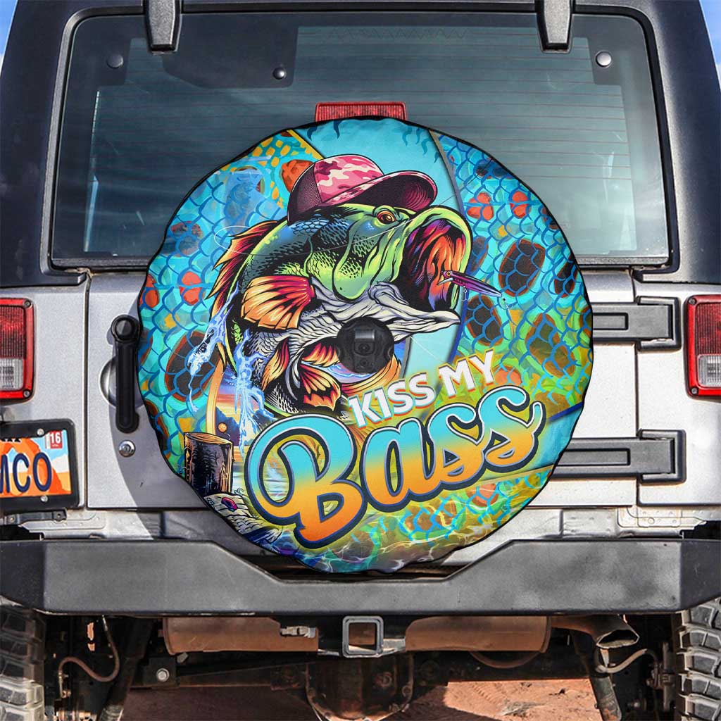Kiss My Bass Fishing Spare Tire Cover Fish Me Luck - Wonder Print Shop