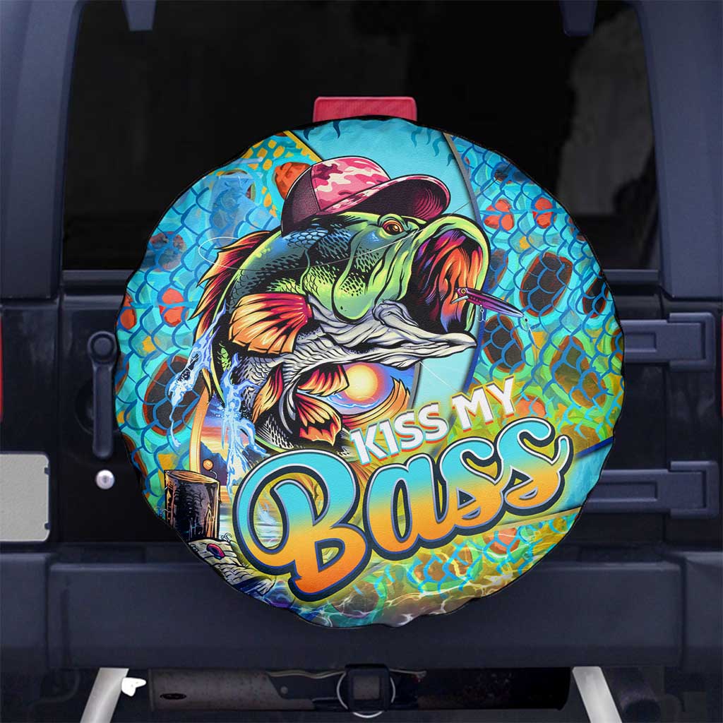 Kiss My Bass Fishing Spare Tire Cover Fish Me Luck - Wonder Print Shop