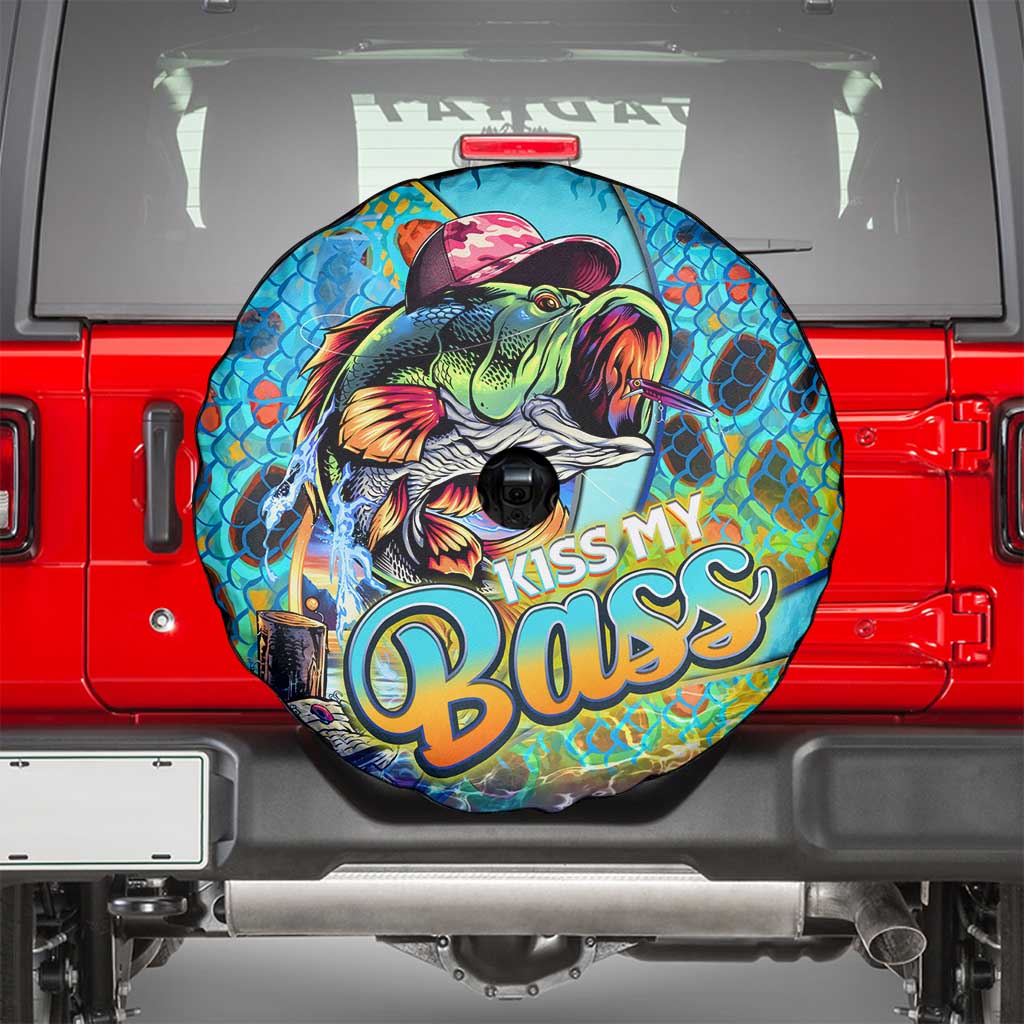 Kiss My Bass Fishing Spare Tire Cover Fish Me Luck - Wonder Print Shop