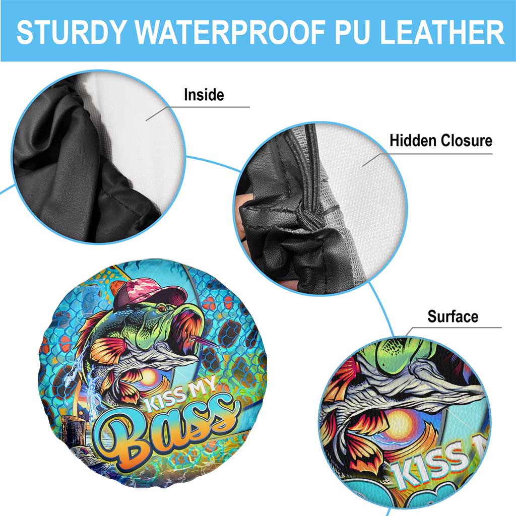 Kiss My Bass Fishing Spare Tire Cover Fish Me Luck - Wonder Print Shop