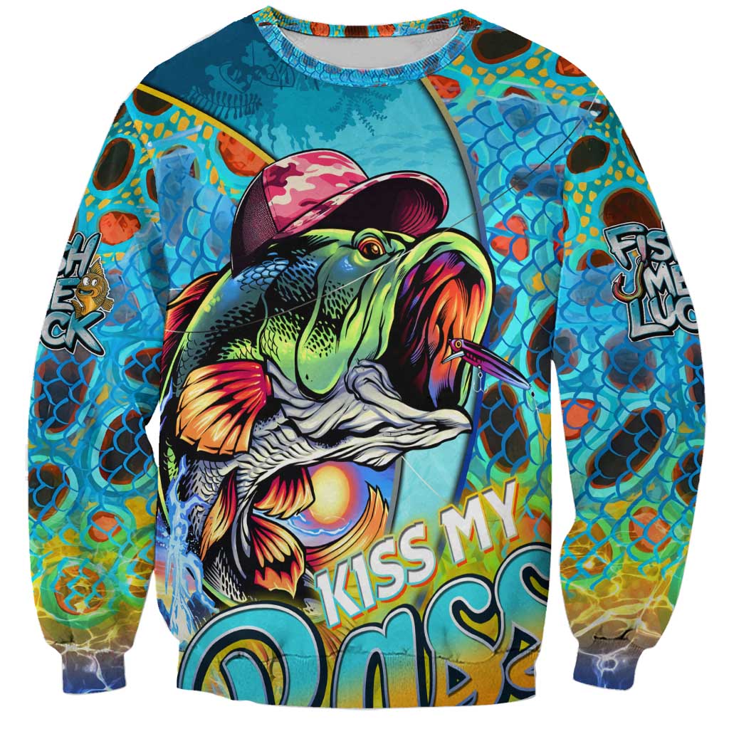 Personalized Kiss My Bass Fishing Sweatshirt Fish Me Luck - Wonder Print Shop