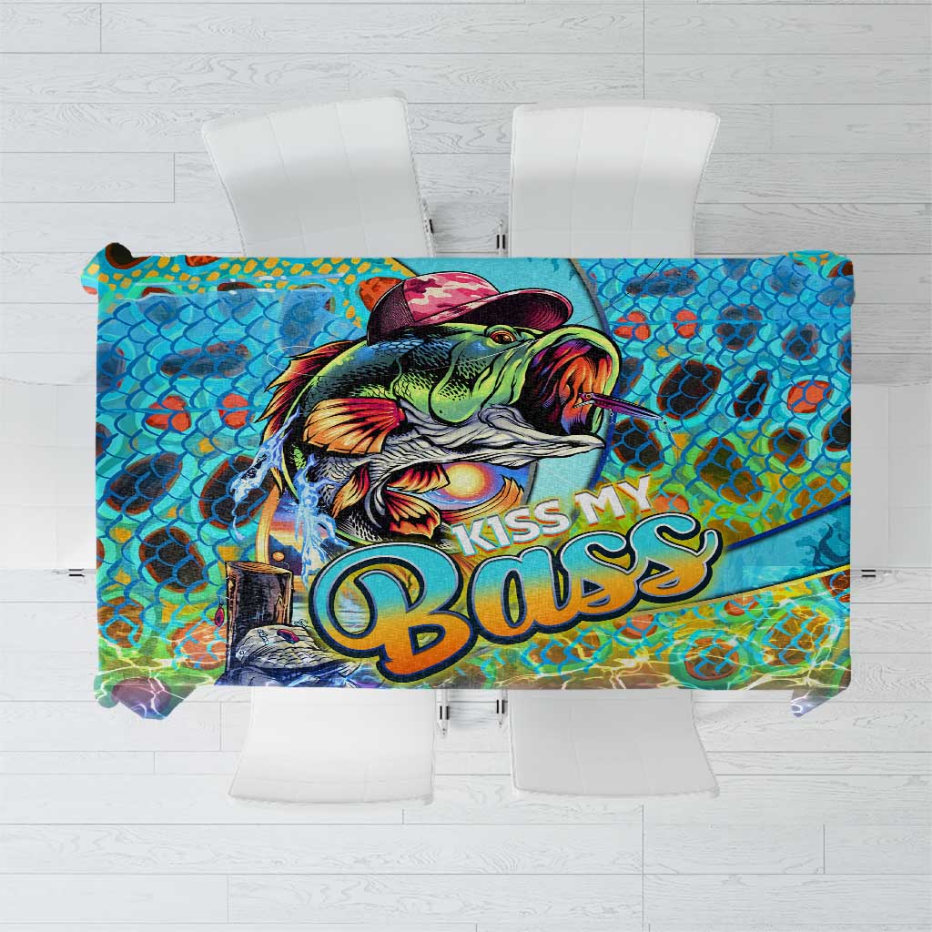 Kiss My Bass Fishing Tablecloth Fish Me Luck - Wonder Print Shop