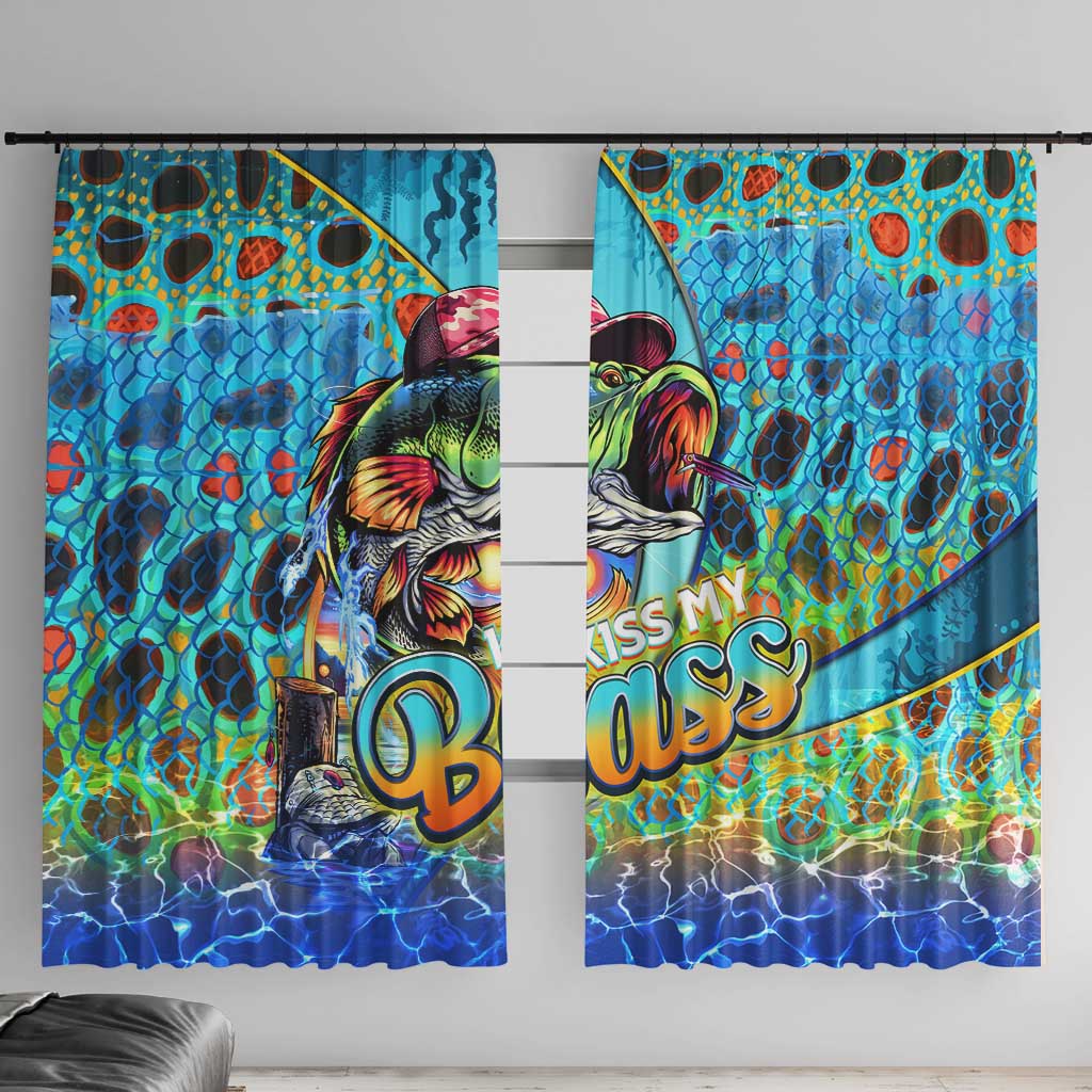 Kiss My Bass Fishing Window Curtain Fish Me Luck - Wonder Print Shop
