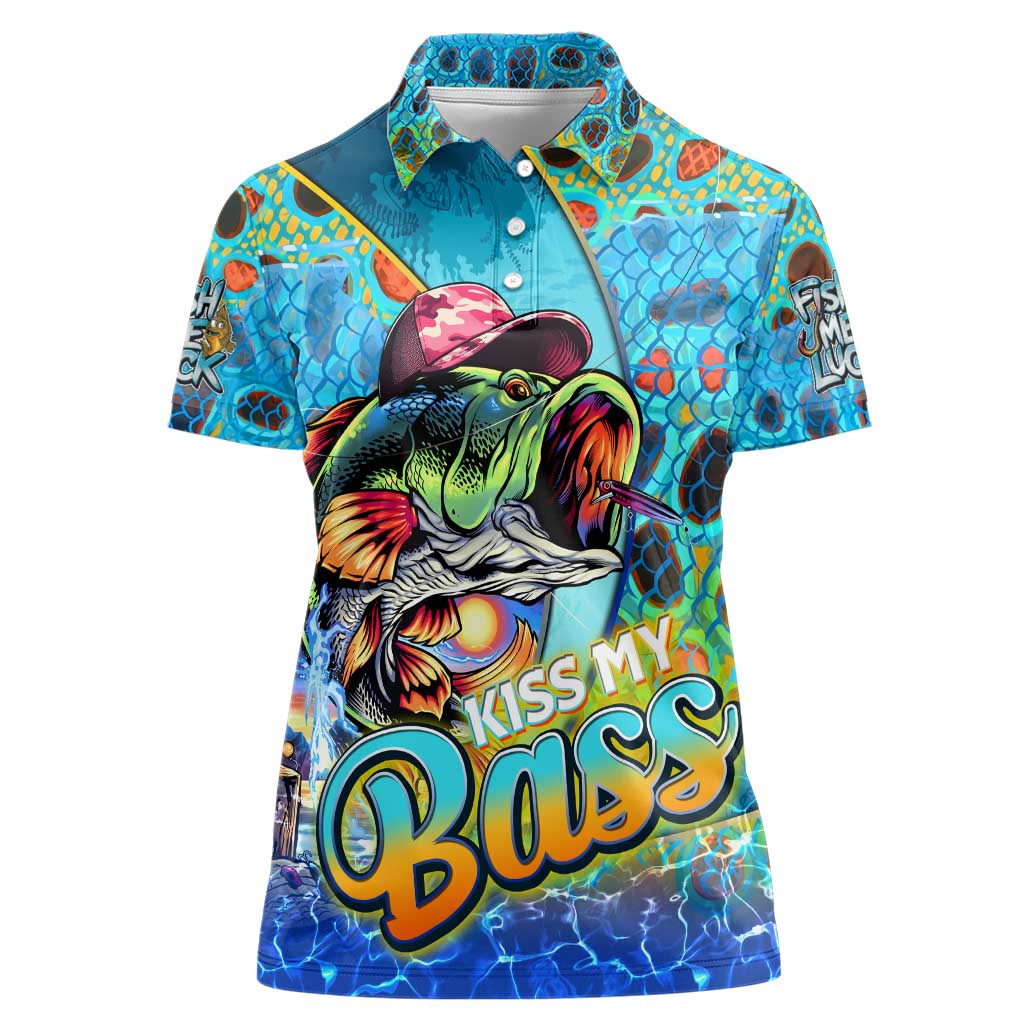 Personalized Kiss My Bass Fishing Women Polo Shirt Fish Me Luck - Wonder Print Shop