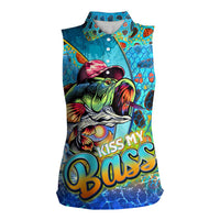 Personalized Kiss My Bass Fishing Women Sleeveless Polo Shirt Fish Me Luck - Wonder Print Shop