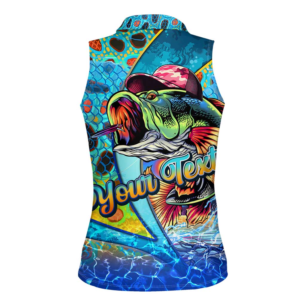 Personalized Kiss My Bass Fishing Women Sleeveless Polo Shirt Fish Me Luck - Wonder Print Shop