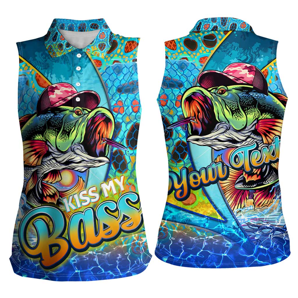 Personalized Kiss My Bass Fishing Women Sleeveless Polo Shirt Fish Me Luck - Wonder Print Shop