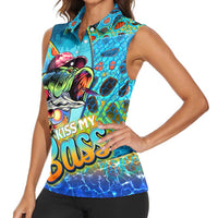 Personalized Kiss My Bass Fishing Women Sleeveless Polo Shirt Fish Me Luck - Wonder Print Shop