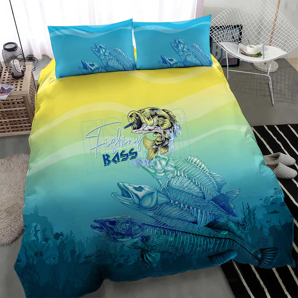 Fishing Bone Summer Bass Bedding Set Fishbone Ocean - Wonder Print Shop