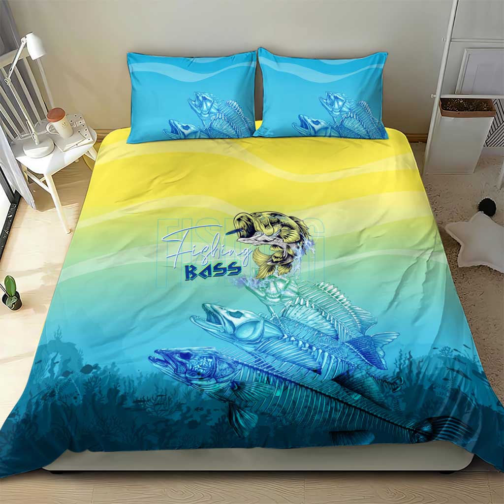 Fishing Bone Summer Bass Bedding Set Fishbone Ocean - Wonder Print Shop