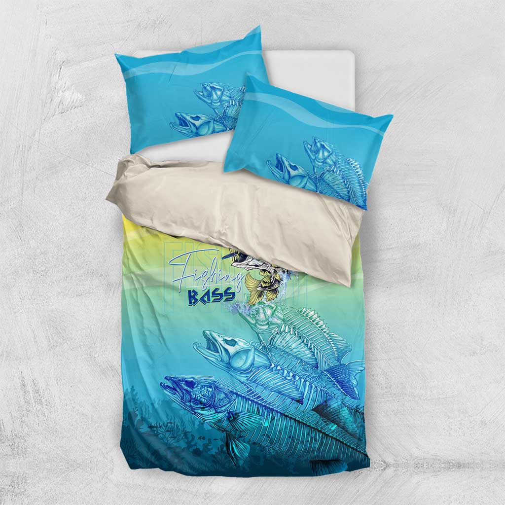 Fishing Bone Summer Bass Bedding Set Fishbone Ocean - Wonder Print Shop