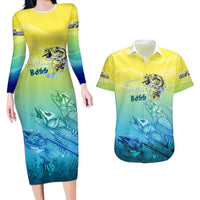 Personalized Fishing Bone Summer Bass Couples Matching Long Sleeve Bodycon Dress and Hawaiian Shirt Fishbone Ocean - Wonder Print Shop