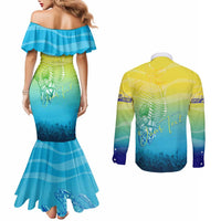 Personalized Fishing Bone Summer Bass Couples Matching Mermaid Dress and Long Sleeve Button Shirt Fishbone Ocean