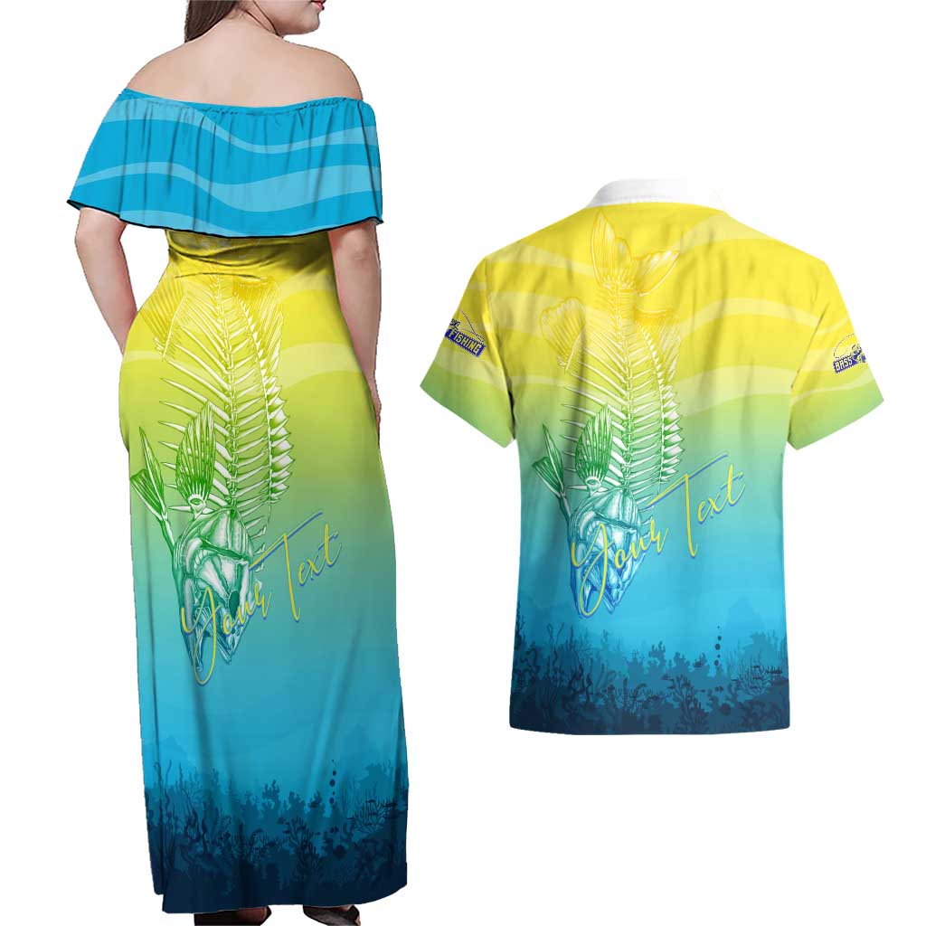 Personalized Fishing Bone Summer Bass Couples Matching Off Shoulder Maxi Dress and Hawaiian Shirt Fishbone Ocean - Wonder Print Shop