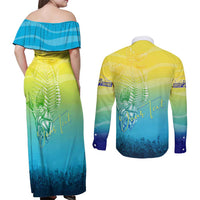 Personalized Fishing Bone Summer Bass Couples Matching Off Shoulder Maxi Dress and Long Sleeve Button Shirt Fishbone Ocean - Wonder Print Shop
