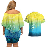 Personalized Fishing Bone Summer Bass Couples Matching Off Shoulder Short Dress and Hawaiian Shirt Fishbone Ocean - Wonder Print Shop