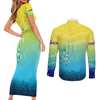 Personalized Fishing Bone Summer Bass Couples Matching Short Sleeve Bodycon Dress and Long Sleeve Button Shirt Fishbone Ocean - Wonder Print Shop
