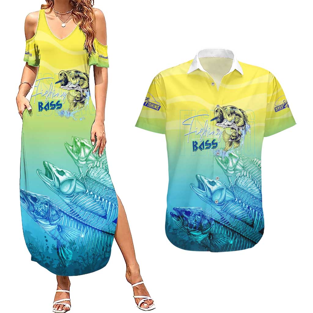 Personalized Fishing Bone Summer Bass Couples Matching Summer Maxi Dress and Hawaiian Shirt Fishbone Ocean - Wonder Print Shop