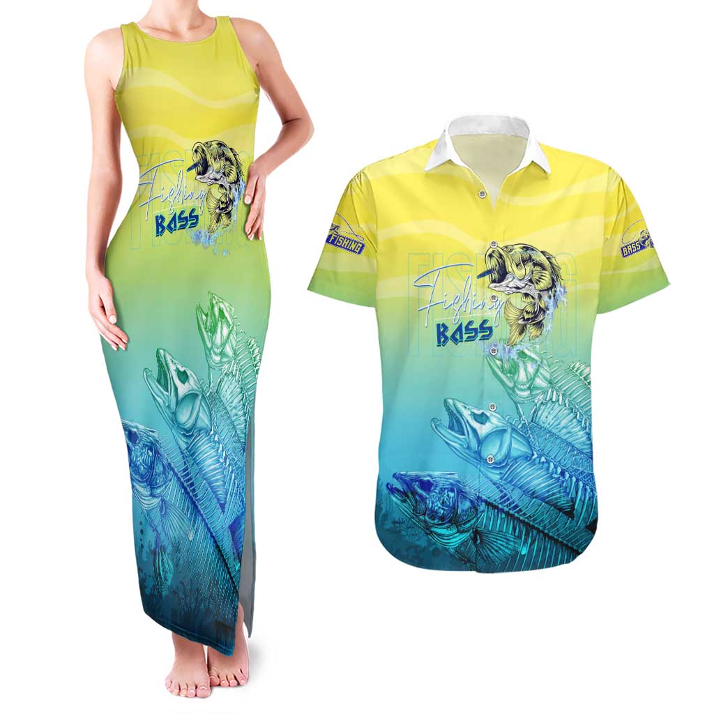 Personalized Fishing Bone Summer Bass Couples Matching Tank Maxi Dress and Hawaiian Shirt Fishbone Ocean - Wonder Print Shop